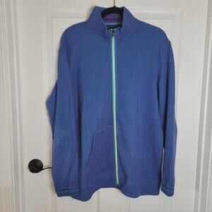 Robert Graham Full Zip Sweater Mens Large Blue Cotton Mock Neck Jacket Contrast